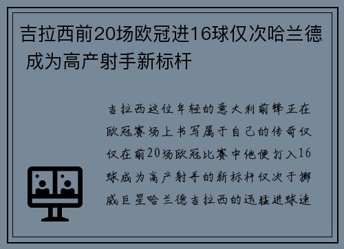 吉拉西前20场欧冠进16球仅次哈兰德 成为高产射手新标杆